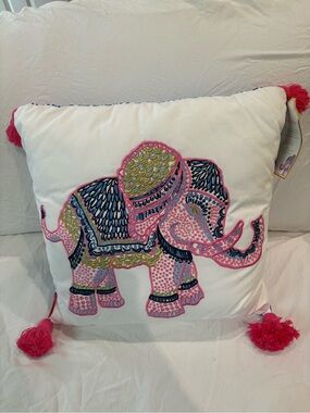 Lilly Pulitzer Indoor Outdoor Embroidered Elephant Accent Pillow in Pink & Navy